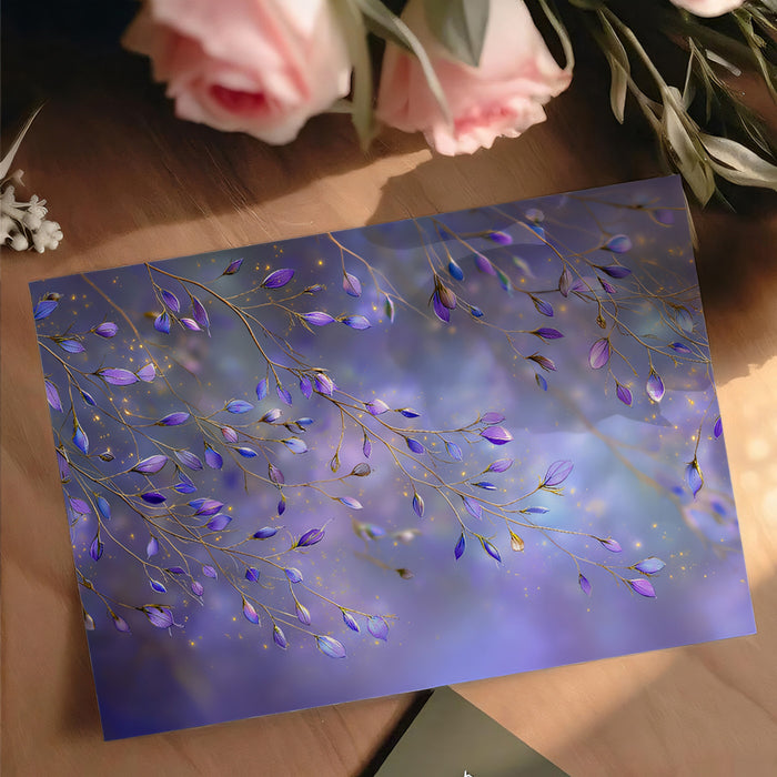 Ethereal Violet Flower Vines Magical Atmosphere Mural Wallpaper | Glowing Petals, Purple and Gold Accents