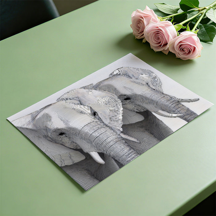 Line Art Elephant Portrait Monochromatic Wildlife Mural Wallpaper | Black White Etching, Intricate Linework