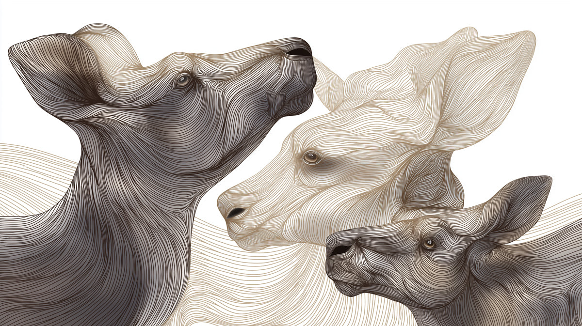 Abstract Line Art Deer Portrait Monochrome Wildlife Mural Wallpaper | Subtle Sepia Tones, Fluid Linework