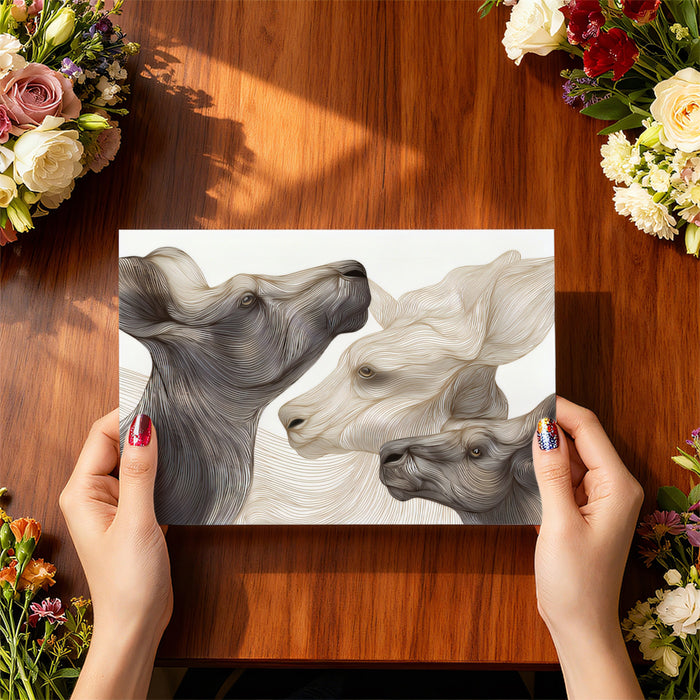 Abstract Line Art Deer Portrait Monochrome Wildlife Mural Wallpaper | Subtle Sepia Tones, Fluid Linework