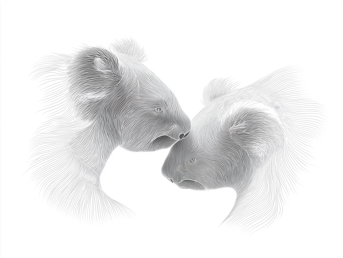Koala Contour Line Portrait Serene Wildlife Art Mural Wallpaper | Monochrome Gray, Fluid Linework
