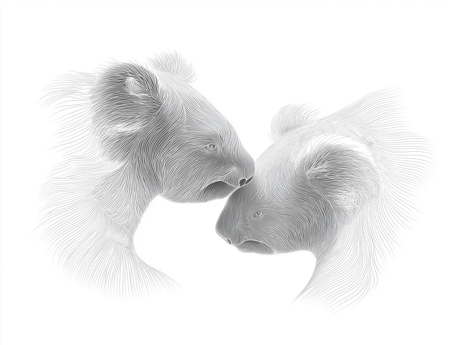Koala Contour Line Portrait Serene Wildlife Art Mural Wallpaper | Monochrome Gray, Fluid Linework