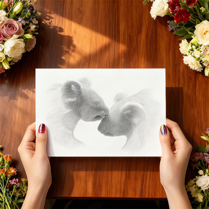 Koala Contour Line Portrait Serene Wildlife Art Mural Wallpaper | Monochrome Gray, Fluid Linework