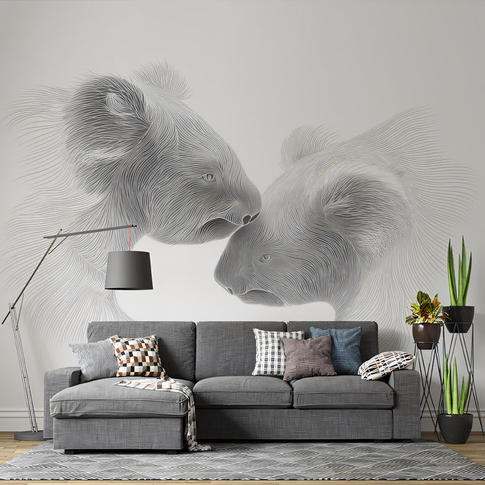 Koala Contour Line Portrait Serene Wildlife Art Mural Wallpaper | Monochrome Gray, Fluid Linework