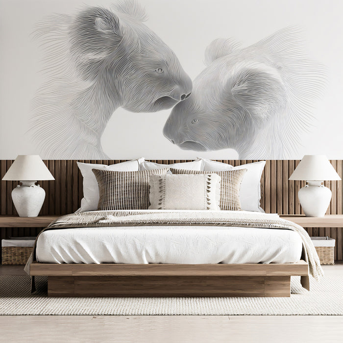 Koala Contour Line Portrait Serene Wildlife Art Mural Wallpaper | Monochrome Gray, Fluid Linework