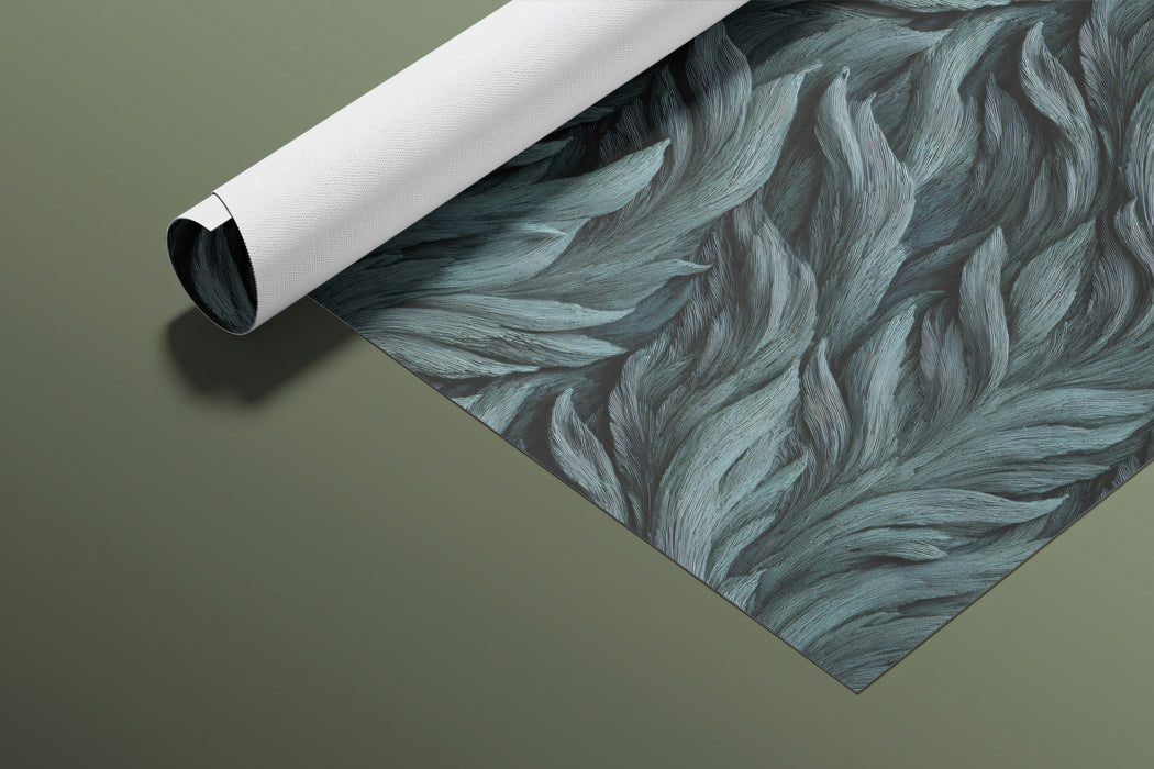 Deep Teal Feather Texture High-Contrast 3D Relief Repeating Print Mural Wallpaper | Organic Pattern