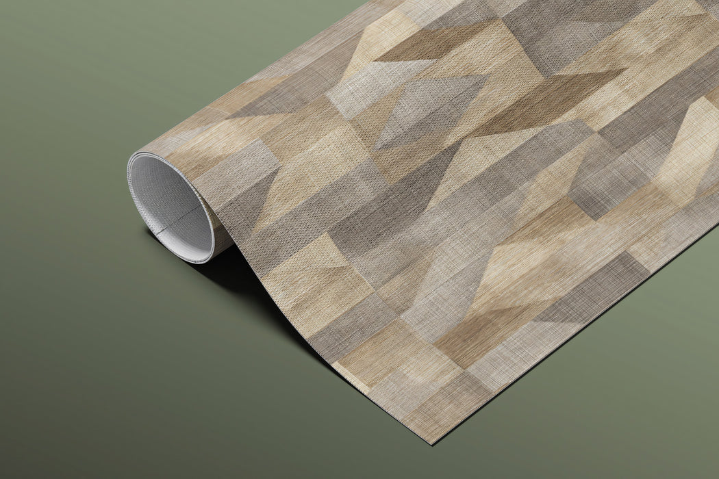 Cubist Geometric Wood Texture Interlocking 3D Prism Mosaic Repeating Print Mural Wallpaper | Earth Tones