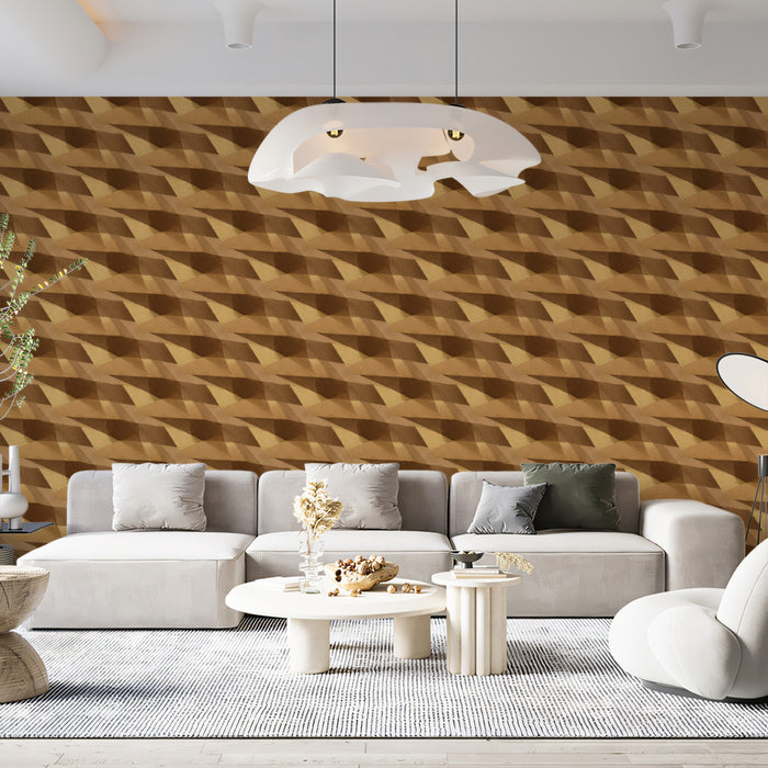 Micro Prism Woodgrain Dense Geometric Texture Repeating Print Mural Wallpaper | Warm Brown Tones