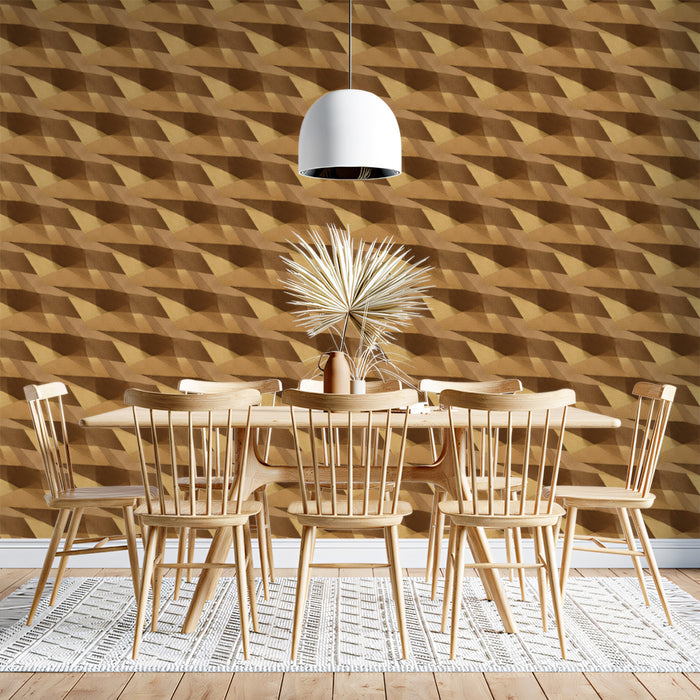 Micro Prism Woodgrain Dense Geometric Texture Repeating Print Mural Wallpaper | Warm Brown Tones