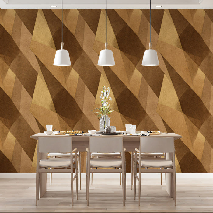 Abstract Angled Segment Dynamic Interlocking Design Repeating Print Mural Wallpaper | Earth Tones Modern