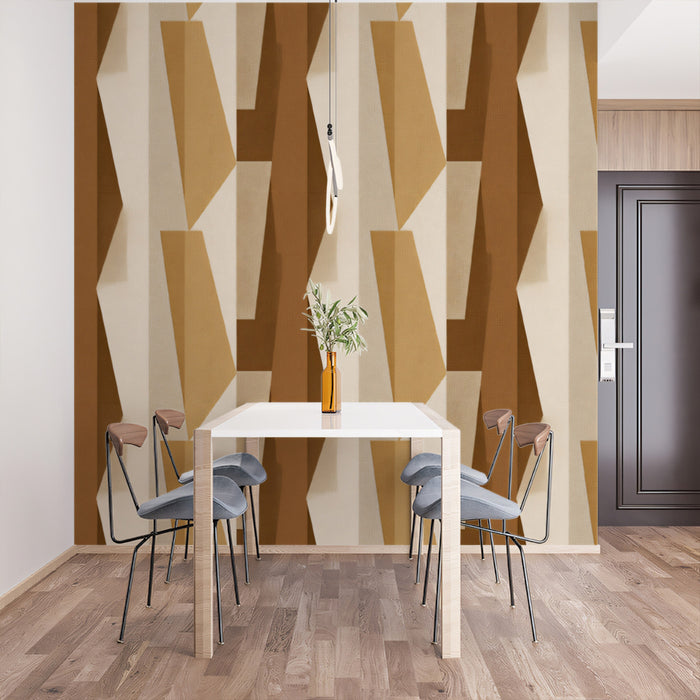 Vertical Geometric Column Sculptural 3D Effect Repeating Print Mural Wallpaper | Warm Neutrals Elegant