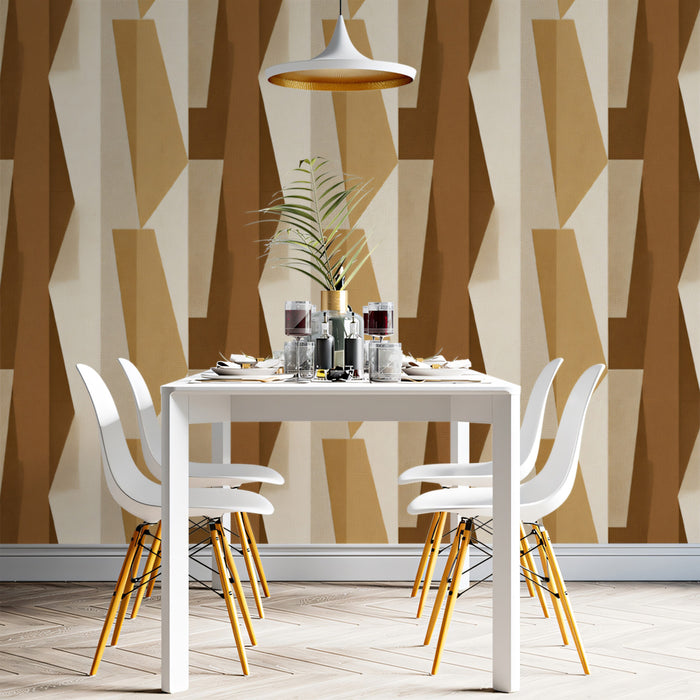 Vertical Geometric Column Sculptural 3D Effect Repeating Print Mural Wallpaper | Warm Neutrals Elegant