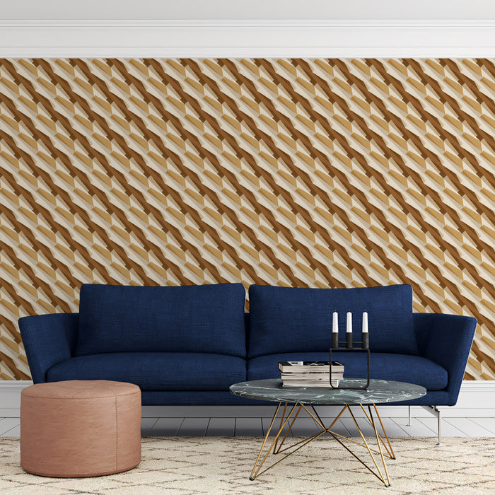 Fine Diagonal Weave Micro-Geometric Texture Repeating Print Mural Wallpaper | Subtle Earth Tones Minimalist