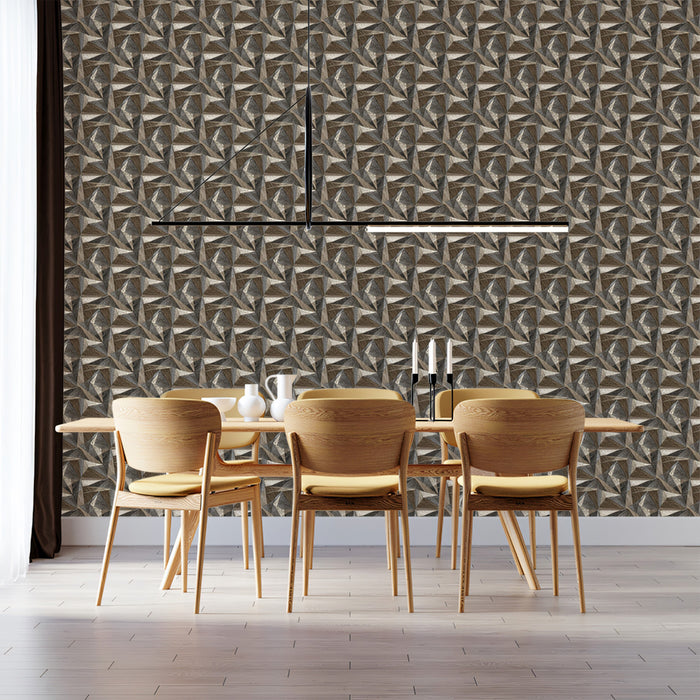Dense Micro-Geometric Tile Fine Textured Rows Repeating Print Mural Wallpaper | Warm Greys Browns, Tailored Elegance