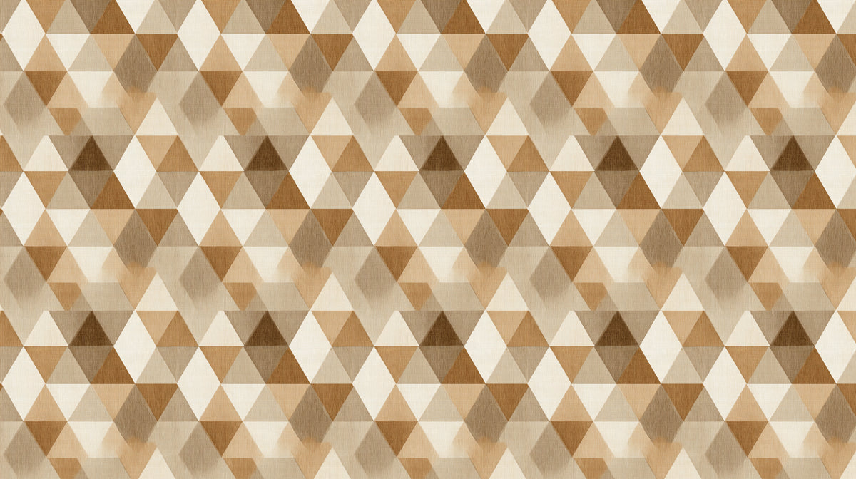 Neutral Hexagonal Grid Interlocking Triangle Mosaic Repeating Print Mural Wallpaper | Earth Tones, Soft Texture