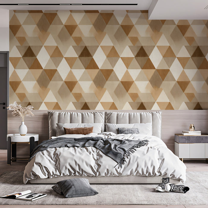 Neutral Hexagonal Grid Interlocking Triangle Mosaic Repeating Print Mural Wallpaper | Earth Tones, Soft Texture