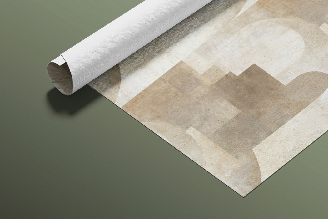 Abstract Arch & Staircase Art Deco Geometric Repeating Print Mural Wallpaper | Soft Neutrals, Architectural Depth