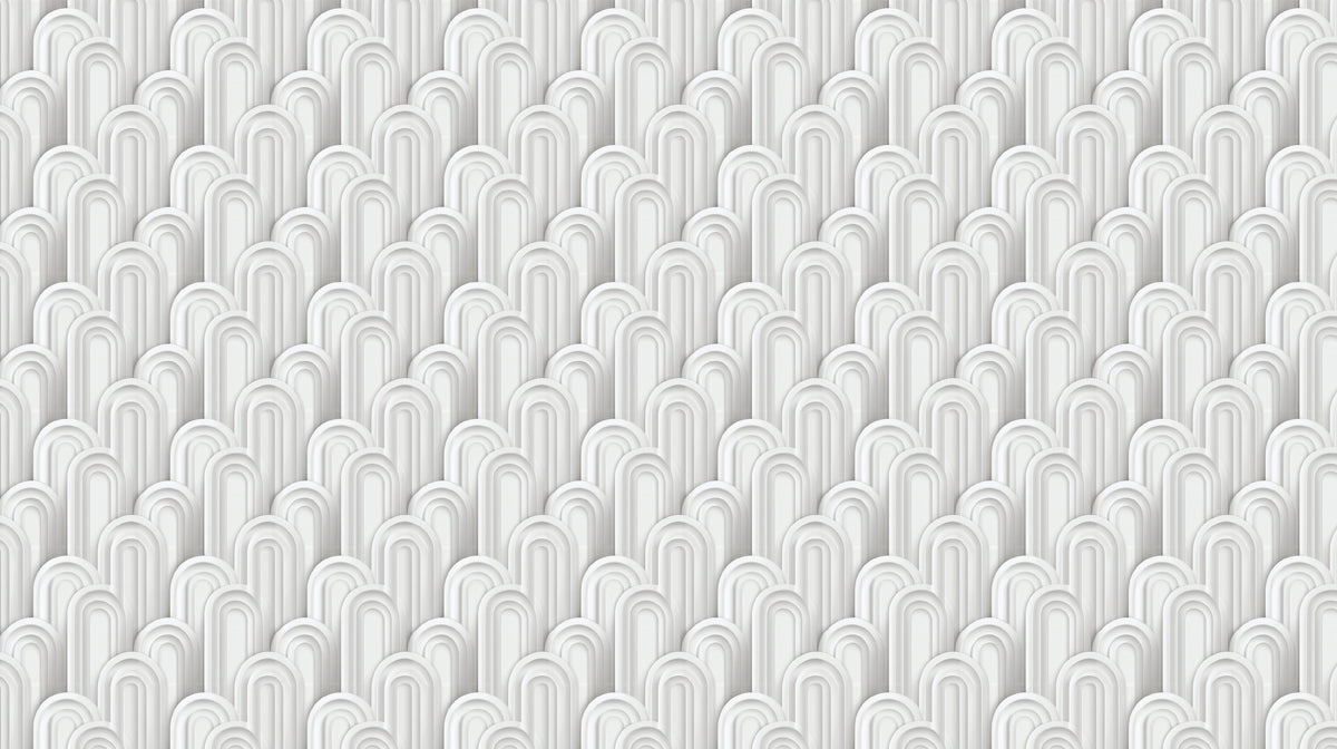 Embossed Art Deco Arch Pattern Scalloped 3D Relief Repeating Print Mural Wallpaper | Clean White Architectural