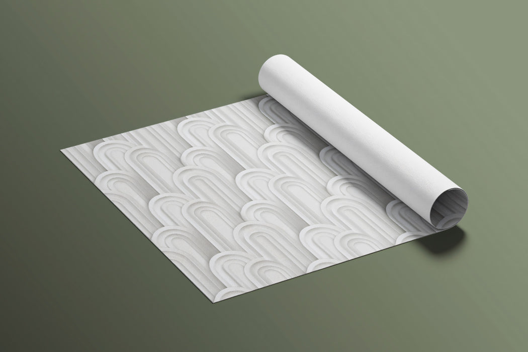 Embossed Art Deco Arch Pattern Scalloped 3D Relief Repeating Print Mural Wallpaper | Clean White Architectural