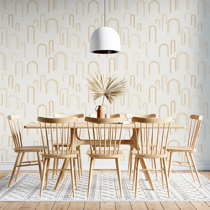 Minimalist Organic Arch Abstract Linear Design Repeating Print Mural Wallpaper | Warm Cream Beige, Tranquil