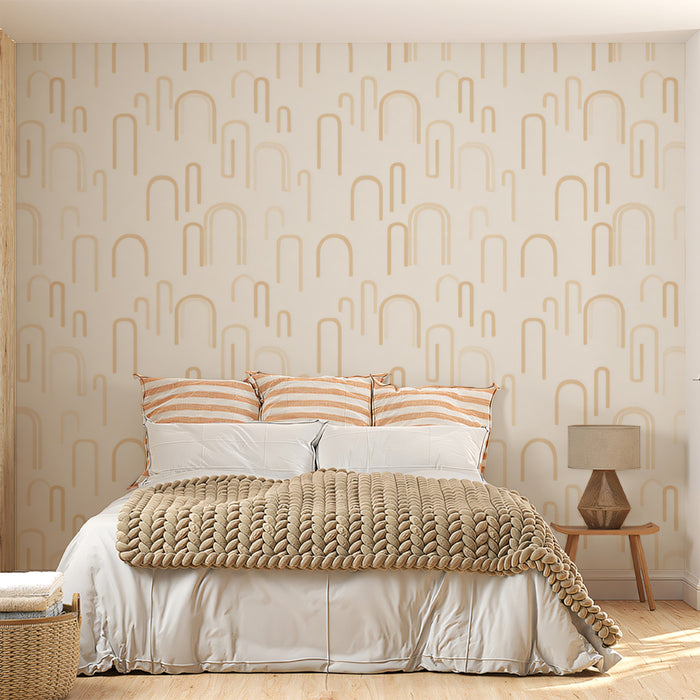 Minimalist Organic Arch Abstract Linear Design Repeating Print Mural Wallpaper | Warm Cream Beige, Tranquil