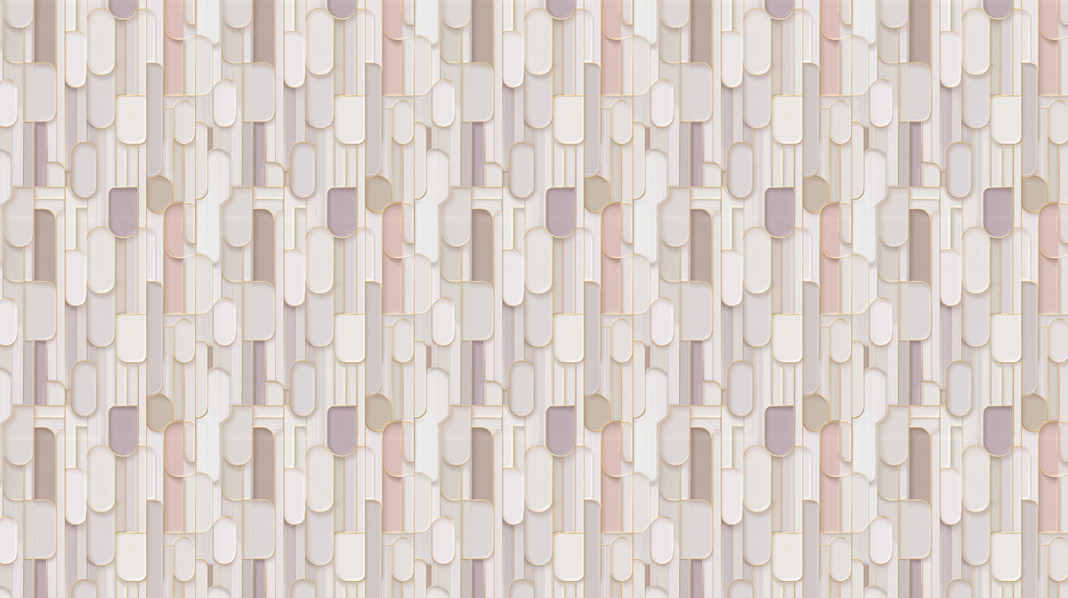 Layered Capsule Geometric Pastel Tones Repeating Print Mural Wallpaper | Soft Modern Design, Dusty Pink