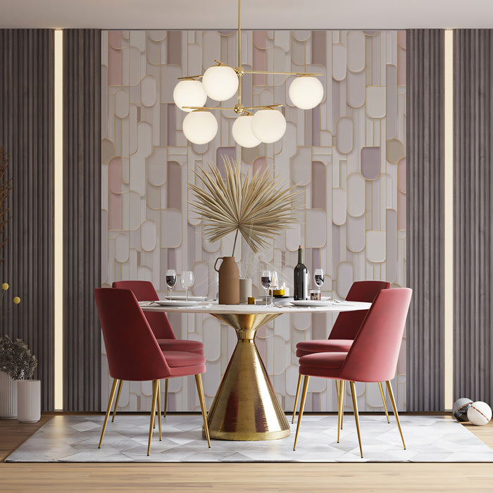 Layered Capsule Geometric Pastel Tones Repeating Print Mural Wallpaper | Soft Modern Design, Dusty Pink
