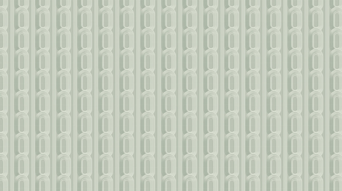 Sculptural Ovoid Column Pale Sage Green High-Relief Monochromatic Texture Repeating Print Mural Wallpaper