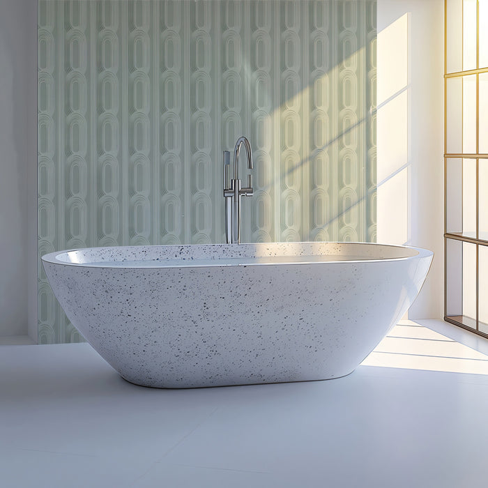 Sculptural Ovoid Column Pale Sage Green High-Relief Monochromatic Texture Repeating Print Mural Wallpaper