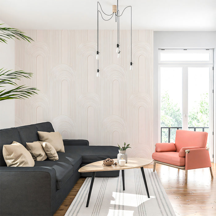 Arched Fluted Monochromatic High-Relief Curved Geometry Repeating Print Mural Wallpaper | Pale Neutral Elegance