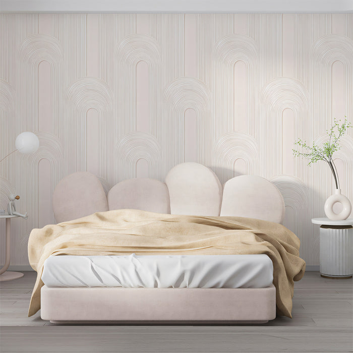 Arched Fluted Monochromatic High-Relief Curved Geometry Repeating Print Mural Wallpaper | Pale Neutral Elegance
