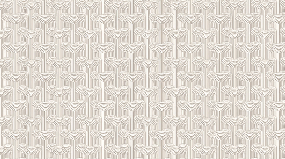 Dense Art Deco Fan Arch Mosaic High-Relief Symmetry Repeating Print Mural Wallpaper | Warm Pale Neutral Luxury