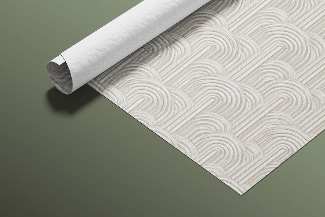 Dense Art Deco Fan Arch Mosaic High-Relief Symmetry Repeating Print Mural Wallpaper | Warm Pale Neutral Luxury