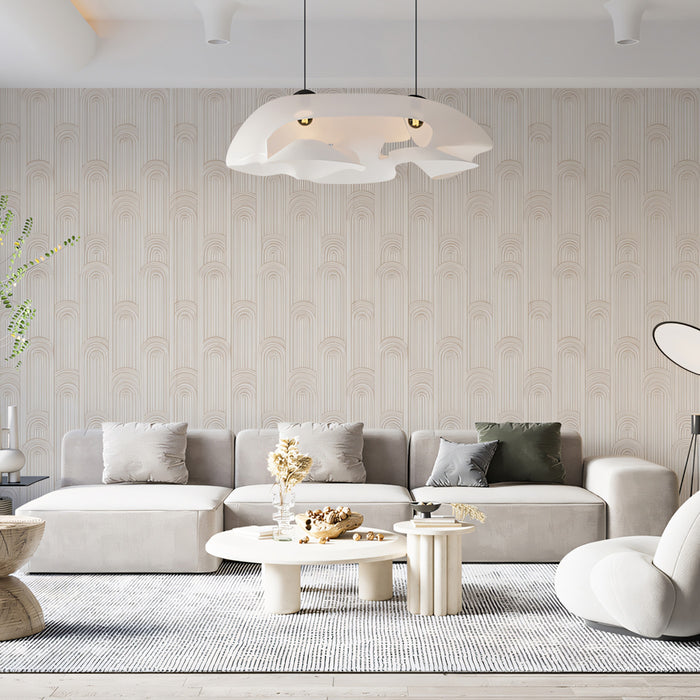 Narrow Vertical Flute and Arch Fine Linear Texture Repeating Print Mural Wallpaper | Warm Beige Sophistication