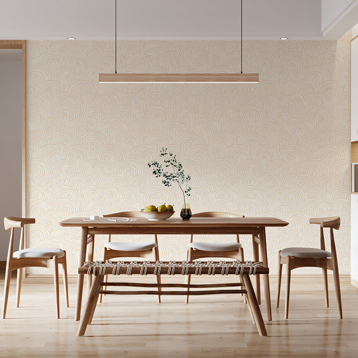 Soft Scalloped Line Art Gentle Wavy Texture Repeating Print Mural Wallpaper | Pure Neutral, Coastal Feel