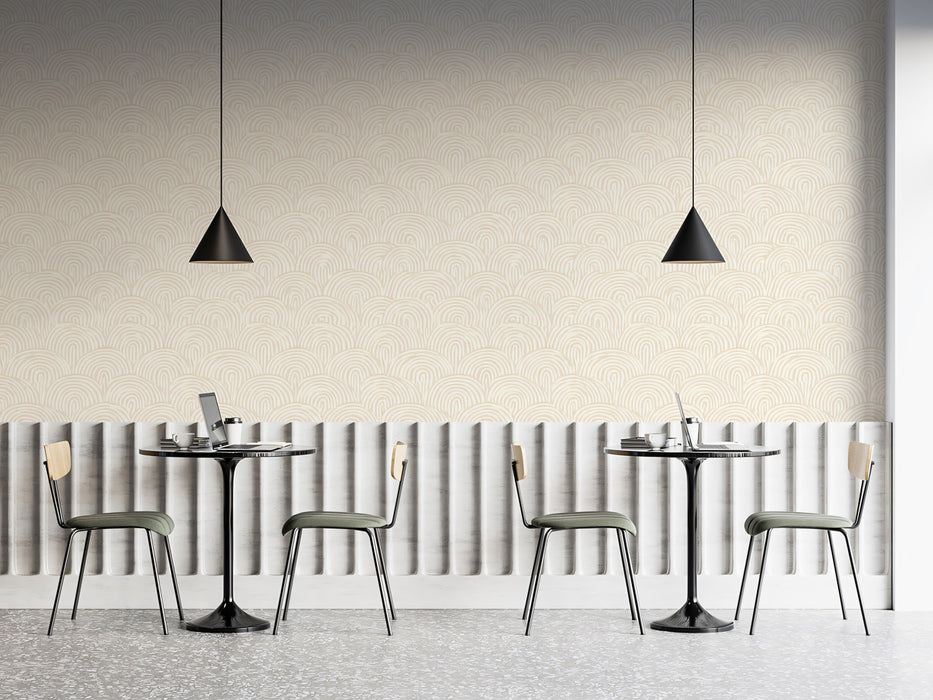 Soft Scalloped Line Art Gentle Wavy Texture Repeating Print Mural Wallpaper | Pure Neutral, Coastal Feel