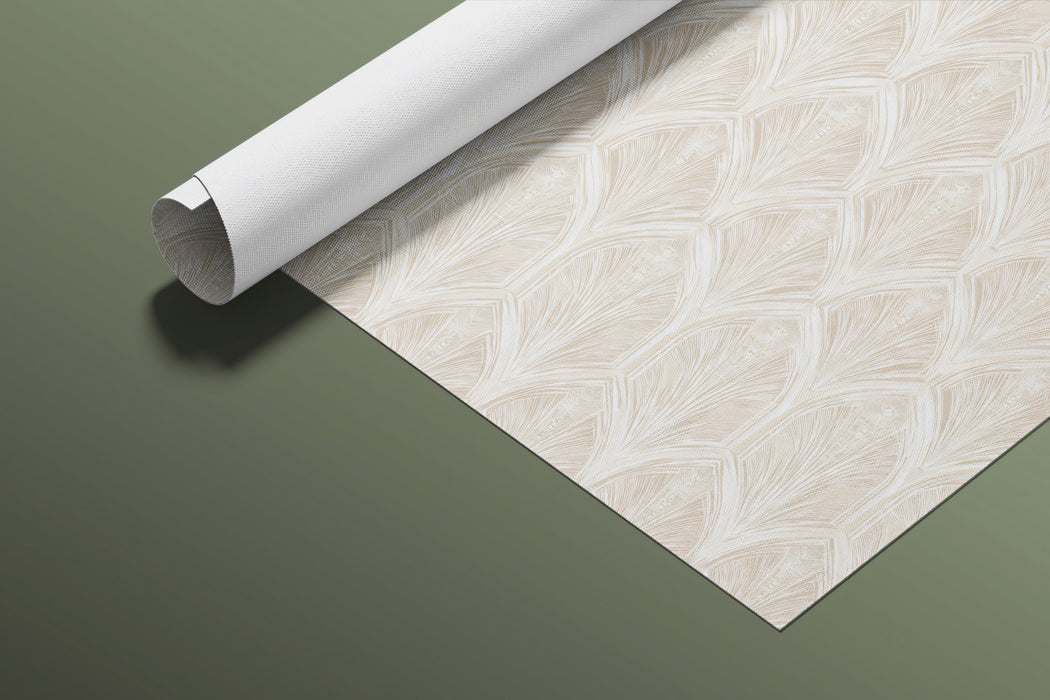 Monochromatic Art Deco Fan Pattern Subtle Layered Motif Repeating Print Mural Wallpaper | Pale Cream Classic Sophistication
