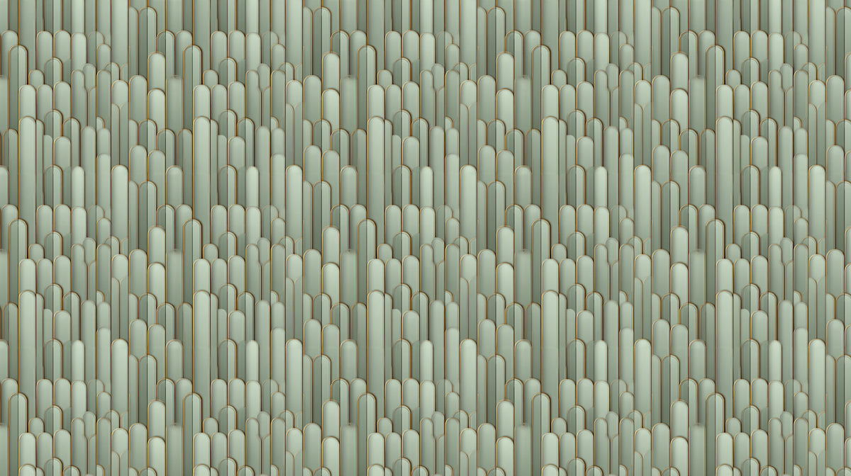 Abstract Vertical Capsule 3D High-Density Relief Repeating Print Mural Wallpaper | Pale Sage Green, Design-Forward