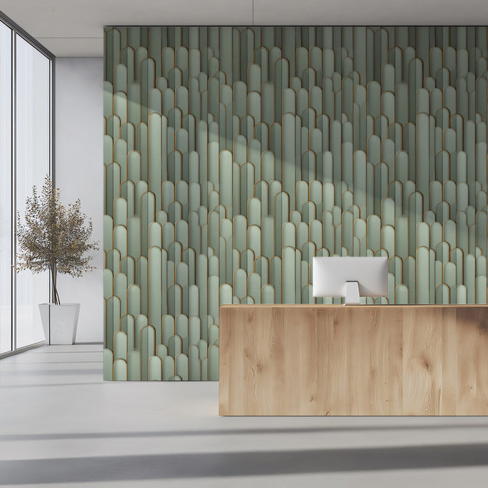 Abstract Vertical Capsule 3D High-Density Relief Repeating Print Mural Wallpaper | Pale Sage Green, Design-Forward