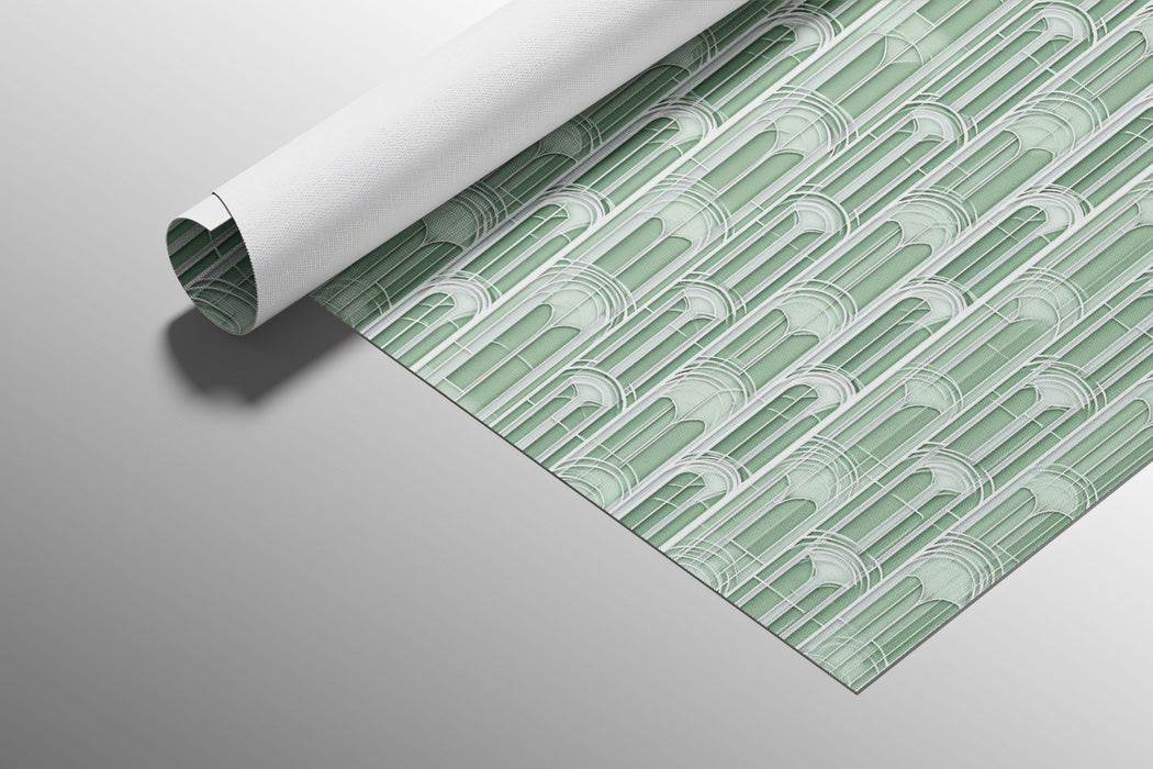 Monochromatic Arch Flute Column Dense Vertical Geometry Repeating Print Mural Wallpaper | Pale Sage Green Architectural