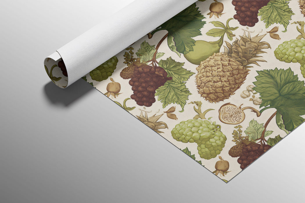 Vintage Tropical Fruit Grape Vine Botanical Engraving Earth Tones Repeating Print Mural Wallpaper | Classic Detailing
