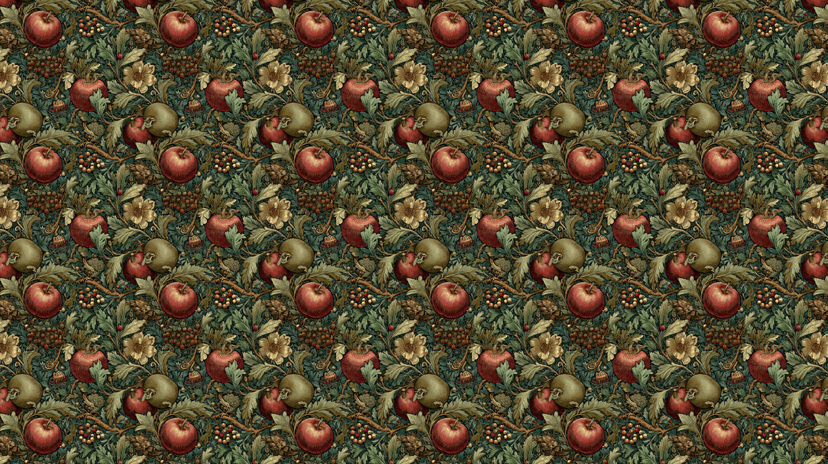 Arts and Crafts Apple Berry Vine Deep Jewel Tones Traditional Botanical Repeating Print Mural Wallpaper