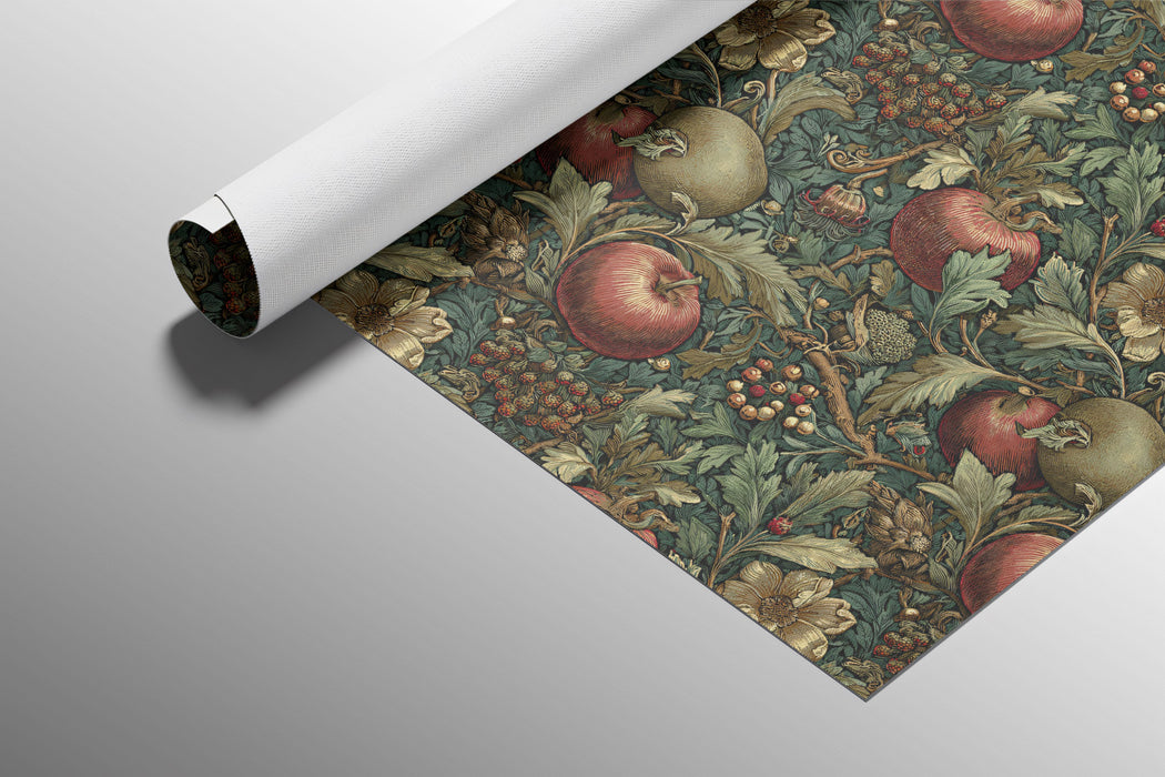Arts and Crafts Apple Berry Vine Deep Jewel Tones Traditional Botanical Repeating Print Mural Wallpaper