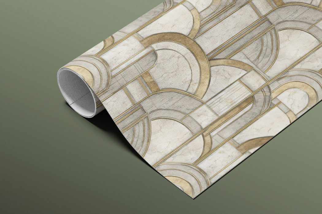 Art Deco Fan Arch Geometric Marble Texture Repeating Print Mural Wallpaper | Gold Metallic Accents, Luxury Statement