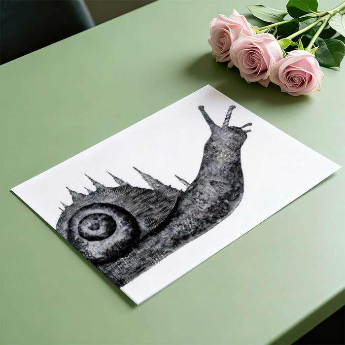 Silhouette Snail with City on Shell Distressed Ink Style Mural Wallpaper | Surreal Architecture, High Contrast