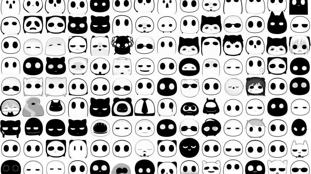 Black and White Emoticon Grid Repeating Graphic Pattern Mural Wallpaper | Minimalist Faces, High Contrast