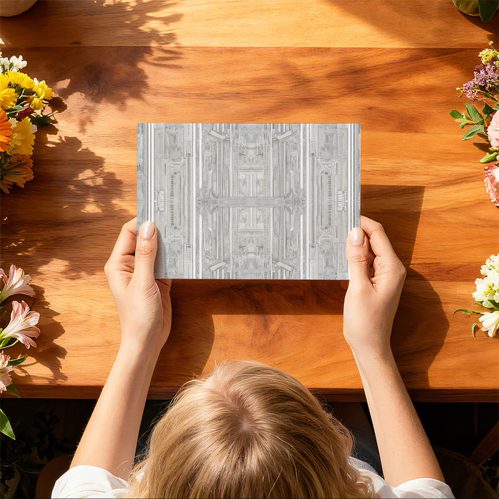 Monochromatic Art Deco Geometric Panel Silver Tones Repeating Print Mural Wallpaper | Architectural Texture