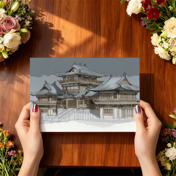 Chinese Pagoda Complex Architectural Concept Monochromatic Ink Mural Wallpaper | Traditional Majesty