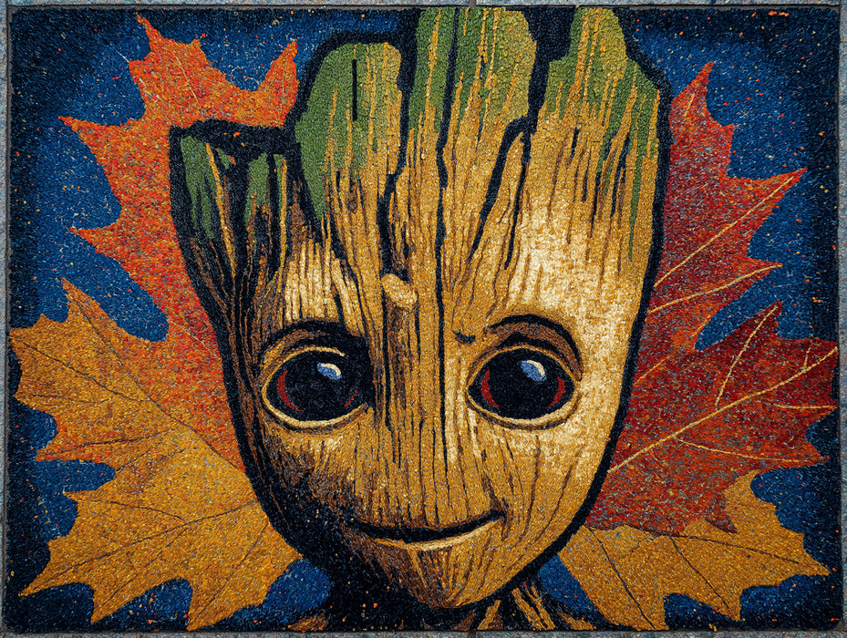 Textured Autumn Wood Mask Portrait High-Detail Digital Painting Mural Wallpaper | Warm Fall Colors