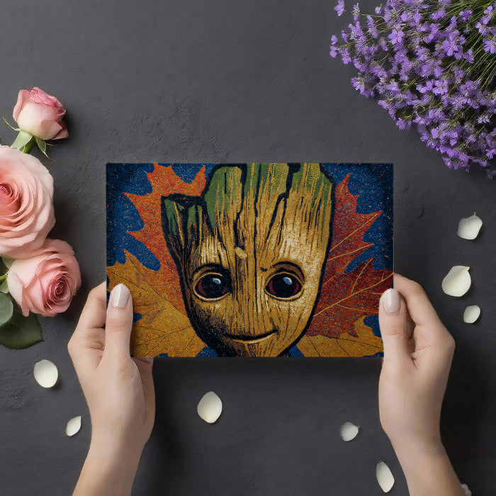 Textured Autumn Wood Mask Portrait High-Detail Digital Painting Mural Wallpaper | Warm Fall Colors